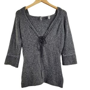 BKE gray wool sequin vneck sweater